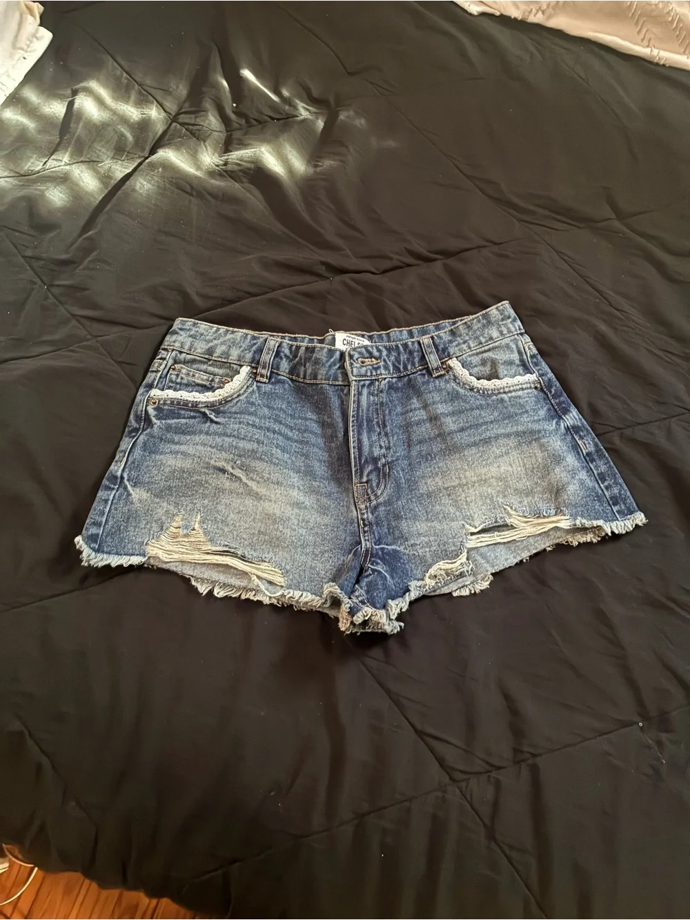 Distressed Denim Jean Shorts - Blue